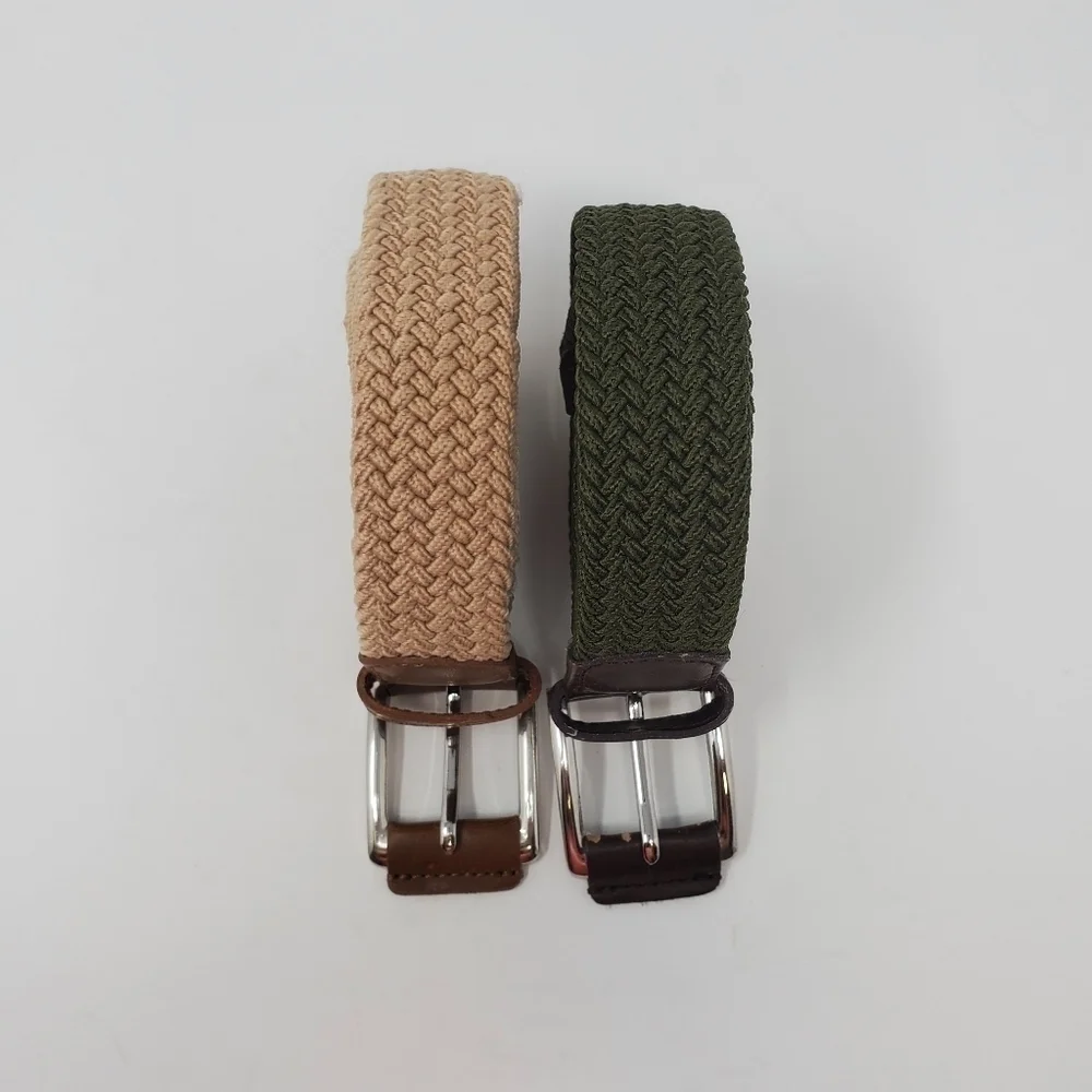 BULLIANT BELT LOT OF 2 STRETCH WOVEN FABRIC BELTS KHAKI & ARMY GREEN MEN OS